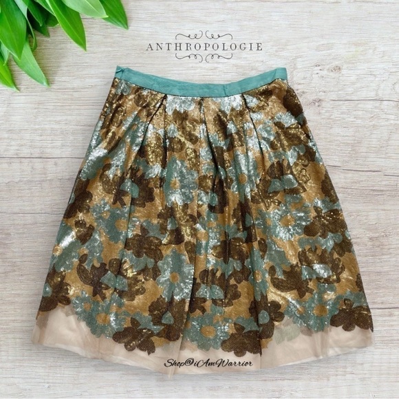 Anthropologie Eva Franco floral sequin tulle a-line skirt *shop@iamwarrior - Picture 6 of 10